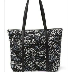 EUC 👛 - Vera Bradley Black and White Paisley Noir trimmed large tote.